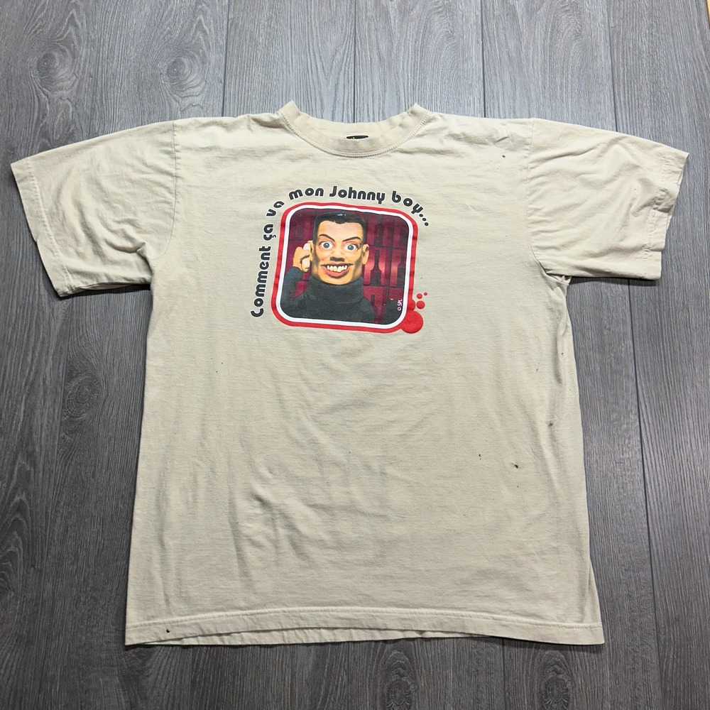 Vintage Tetes a Claques TV Johnny Boy Graphic T-Shirt Tan Large Rare 2000s